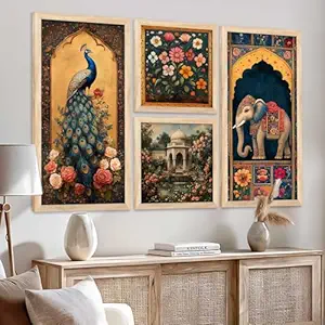 kotart Traditional Big Size Art Wall Painting Madhubani Home Decoration With Frame For Living Room Bed Room Hotel Wall Decor Digital Reprint Engineered Wood Set of 4 ( 44 X 27 inch )
