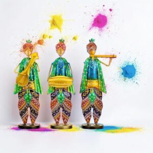DIGGY ARTS Krishna Musicians (16.5x5) inches I Art Show Piece | Metal Musician Set | Home Decor Items | Decoration Item | Gift for Housewarming | Set of 3 | Showpiece for Home Decor | Rajasthan Art