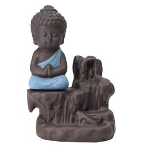 eCraftIndia Meditating Monk Buddha Smoke Backflow Cone Decorative Incense Holder (7 cm x 7 cm x 12, Blue)